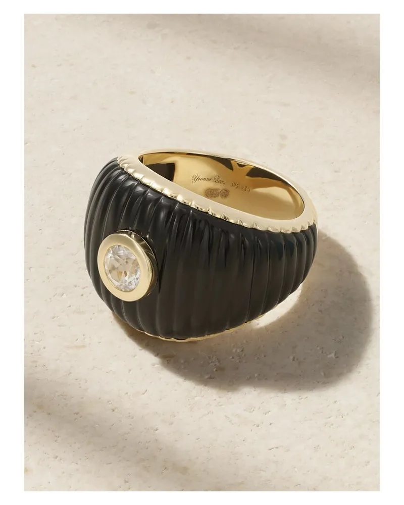 Yvonne Léon Bague Ring Aus 9 Karat Gold Mit Onyx Und Topas - Schwarz Schwarz