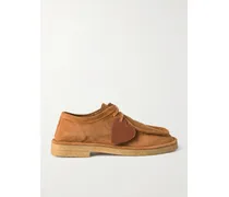 Intrecciato Leather-trimmed Suede Loafers - Brown