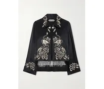 Phantasm Fringed Embroidered Silk-satin Jacket - Black