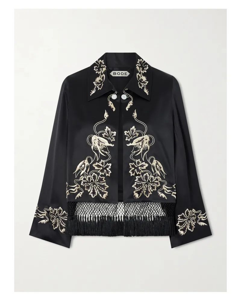 BODE Phantasm Fringed Embroidered Silk-satin Jacket - Black Black