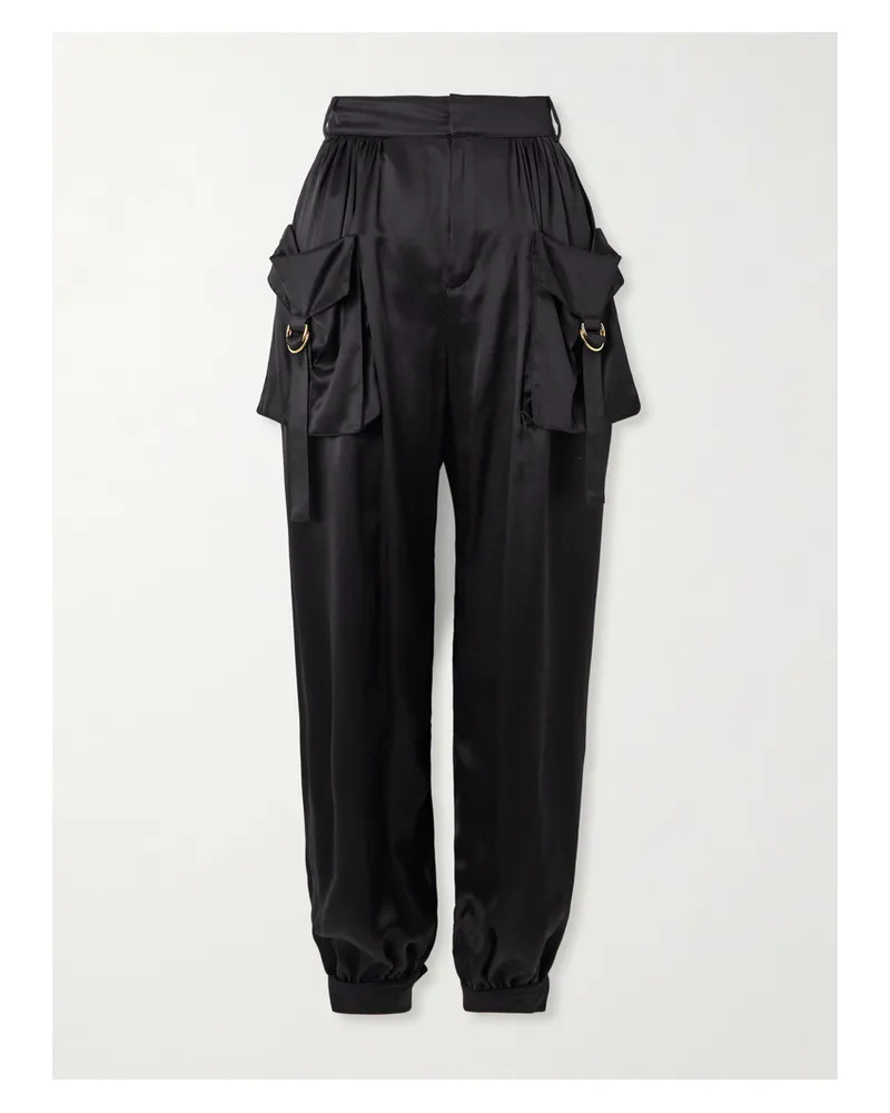 Chloé Hose Mit Schmal Zulaufendem Bein Aus Seidensatin Mit Raffungen Und Verzierungen - Schwarz Schwarz