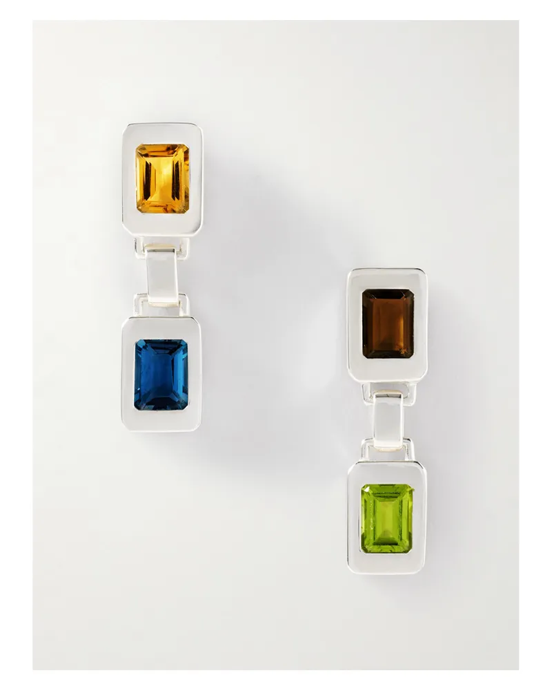 Loren Stewart Roca Link Silver Multi-stone Earrings Silver