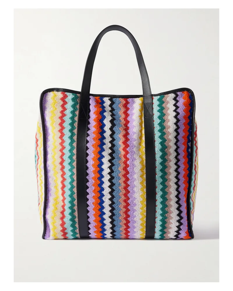 Missoni Home Riverbero Leather-trimmed Striped Cotton-terry Tote - Multi Multi