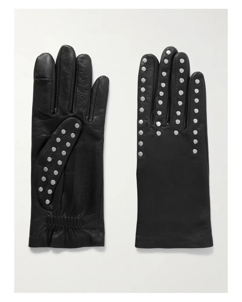 Agnelle Studded Leather Gloves - Black Black