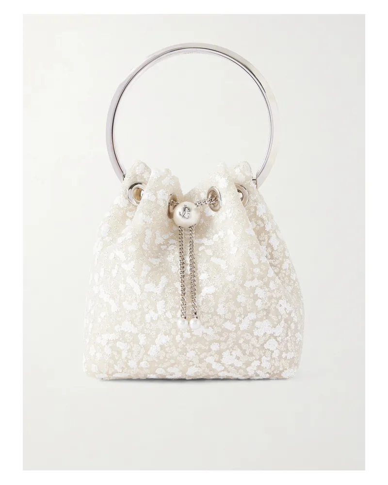 Jimmy Choo Bon Bon Faux Pearl-embellished Tulle Bucket Bag - Ivory Ivory