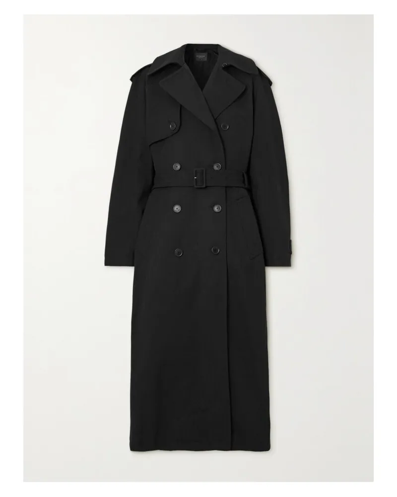 Balenciaga Hourglass Doppelreihiger Oversized-trenchcoat Aus Einer Mischung Aus Wolle Und Baumwolle - Schwarz Schwarz