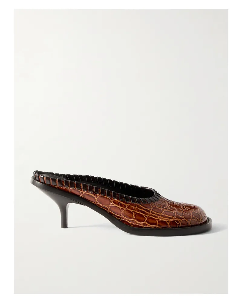Dries van Noten Mules Aus Leder Mit Krokodileffekt - Braun Braun