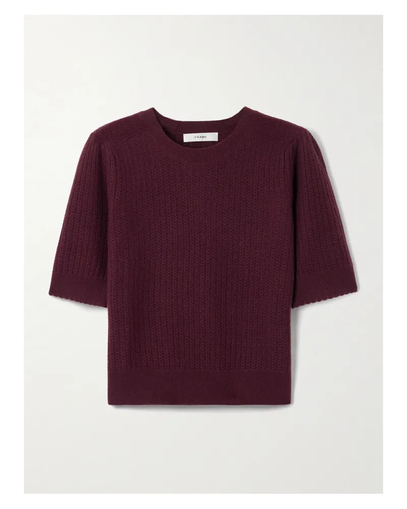 Frame Denim Kurzärmeliger Pullover Aus Kaschmir In Pointelle-strick - Burgunder Burgunder