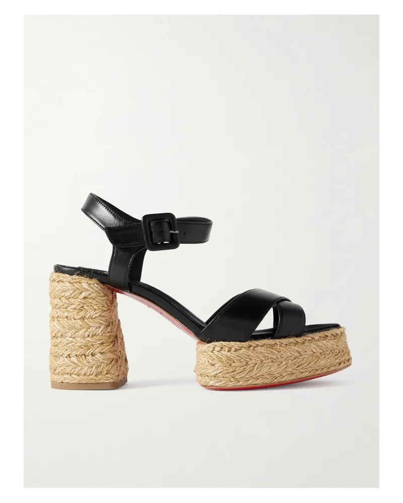 Christian Louboutin Calakala 85 Leather Espadrille Platform Sandals - Black Black