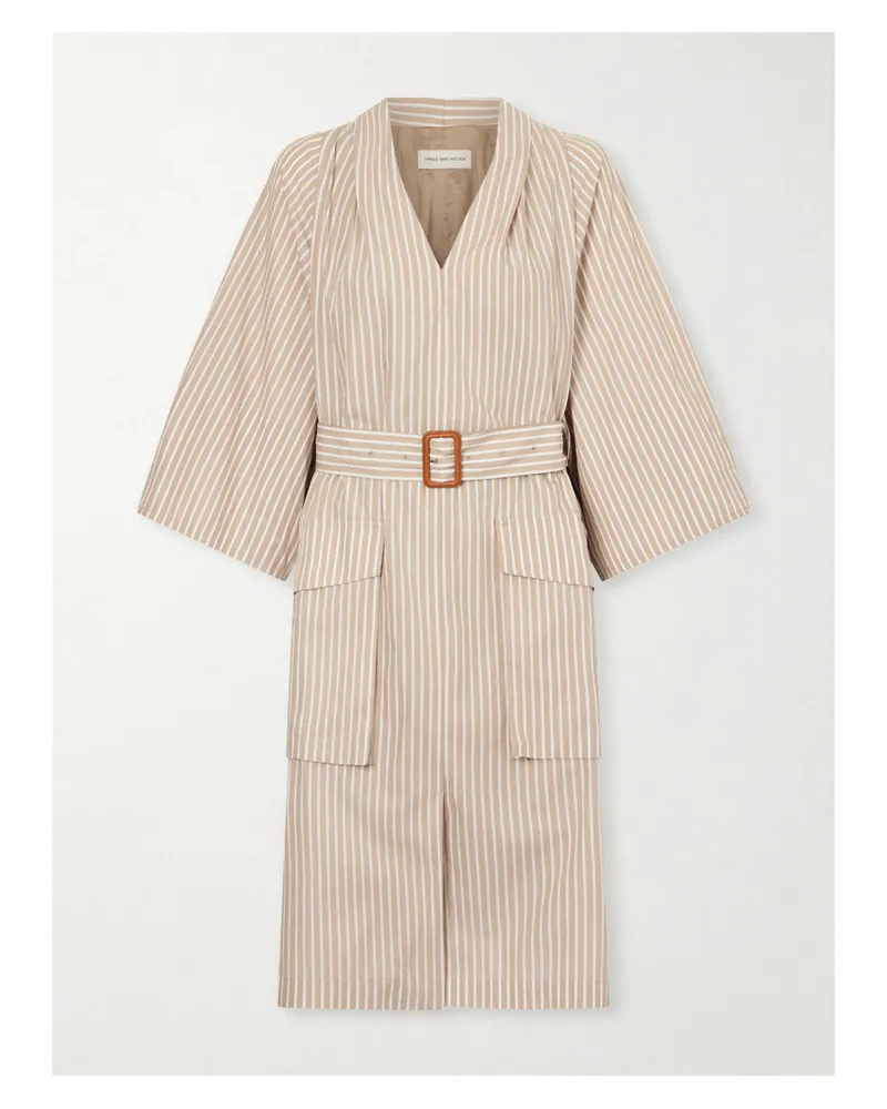 Dries van Noten Midikleid Aus Gestreifter Baumwolle Mit Gürtel - Neutral Neutral