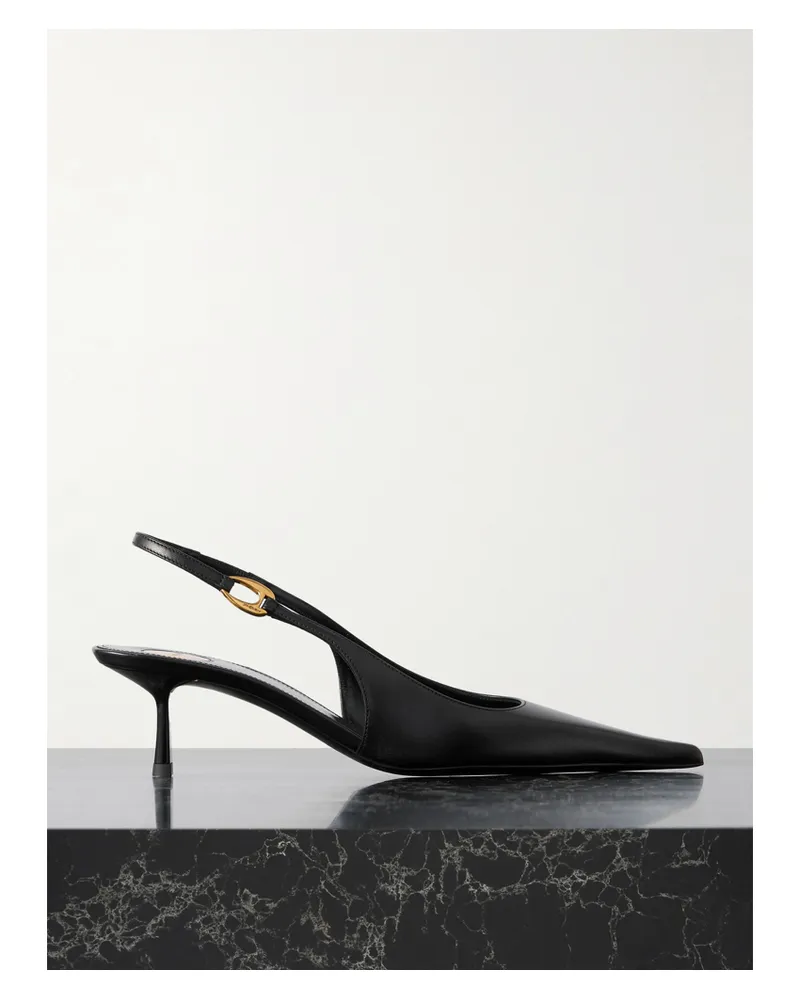 Saint Laurent Vendôme Embellished Leather Slingback Pumps - Black Black