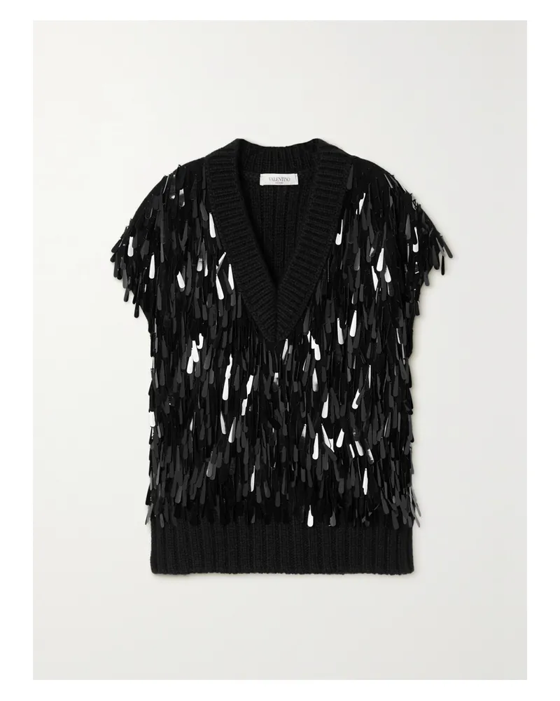 Valentino Garavani Oberteil Aus Einer Gerippten Woll-mohairmischung Mit Pailletten - Schwarz Schwarz