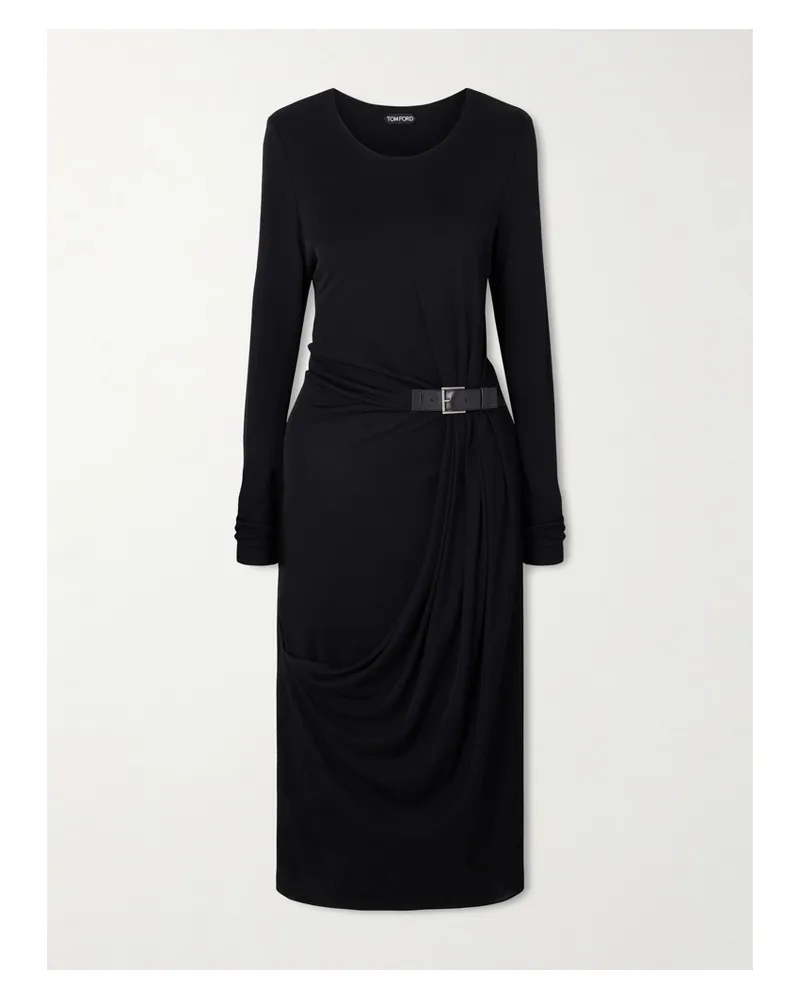 Tom Ford Belted Draped Jersey Midi Dress - Black Black