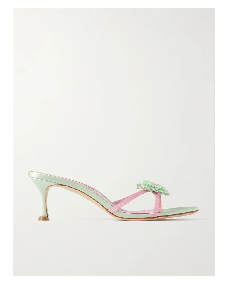 Manolo Blahnik Paliss 50 Mules Aus Satin Mit Applikationen - Grün Grün