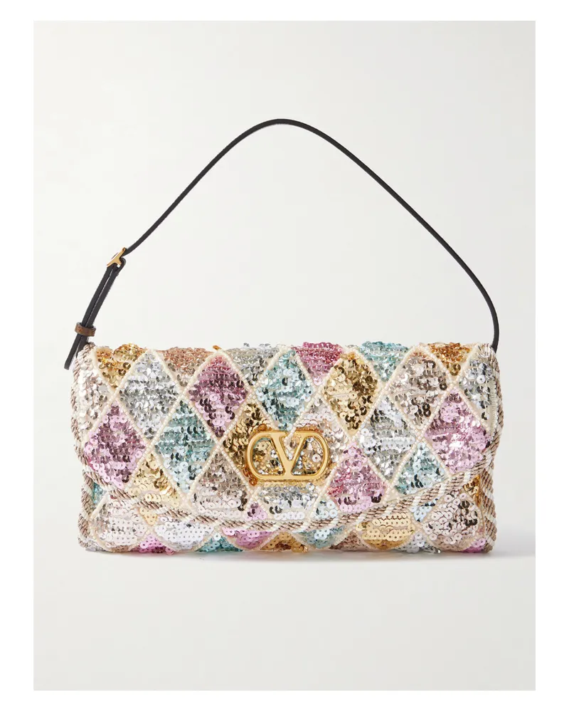 Valentino Garavani Vain Kleine Clutch Aus Moiré Mit Verzierungen - Gold Gold