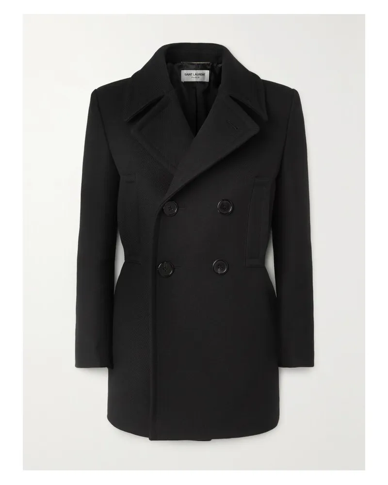 Saint Laurent Doppelreihige Jacke Aus Twill Aus Einer Woll-seidenmischung - Schwarz Schwarz