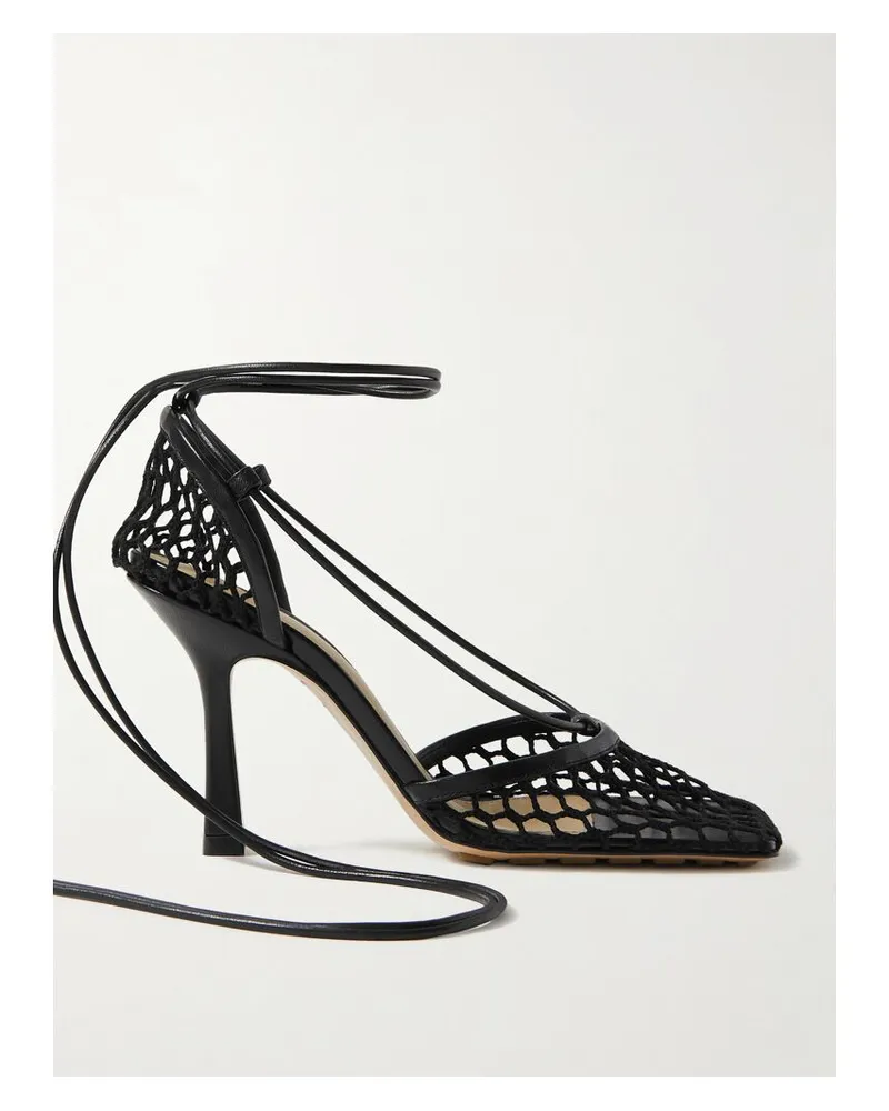 Bottega Veneta Pumps Aus Netzmaterial Mit Lederbesätzen Und Schnürung - Schwarz Schwarz