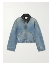 Alexander McQueen Jeansjacke mit Lederbesatz Blau