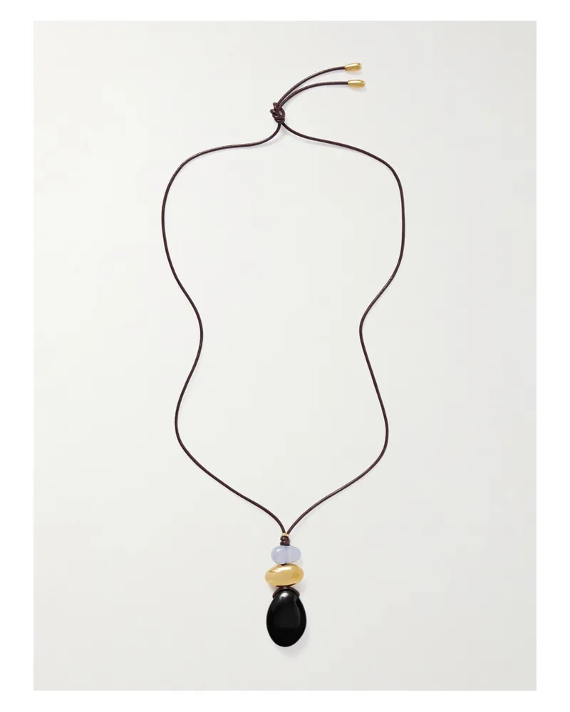 Lizzie Fortunato Museo Kette Aus Leder Mit Onyx, Chalzedon Und Vergoldetem Detail - Braun Braun