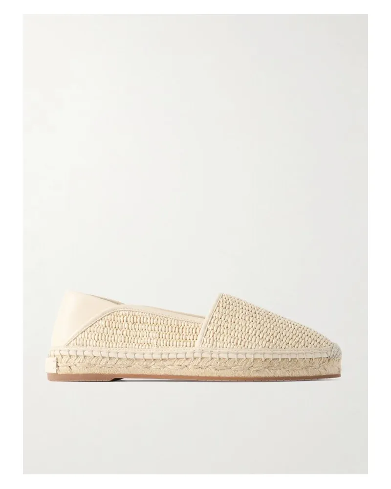 Manolo Blahnik Espadra Espadrilles Aus Raffiabast Mit Lederbesätzen Und Einklappbarer Fersenpartie - Weiß Weiß