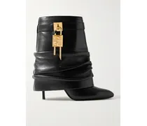 Shark Lock Ankle Boots Aus Glanzleder Mit Verzierung - Schwarz