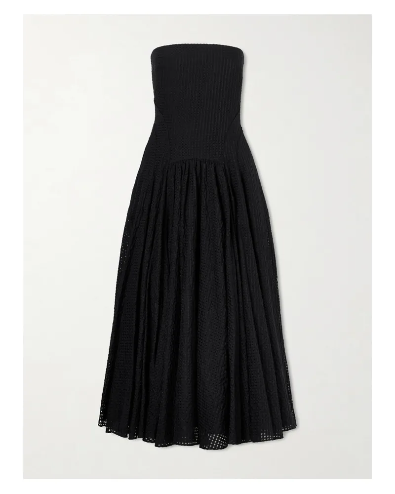 Another Tomorrow Strapless Woven Midi Dress - Black Black
