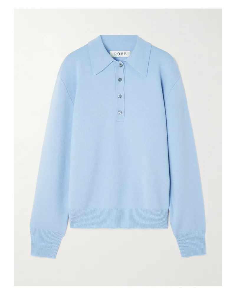 Róhe Wool And Cashmere-blend Polo Shirt - Blue Blue