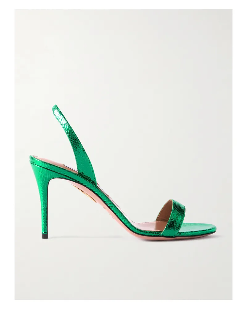 Aquazzura So Nude 85 Slingback-sandalen Aus Metallic-leder Mit Schlangeneffekt - Grün Grün