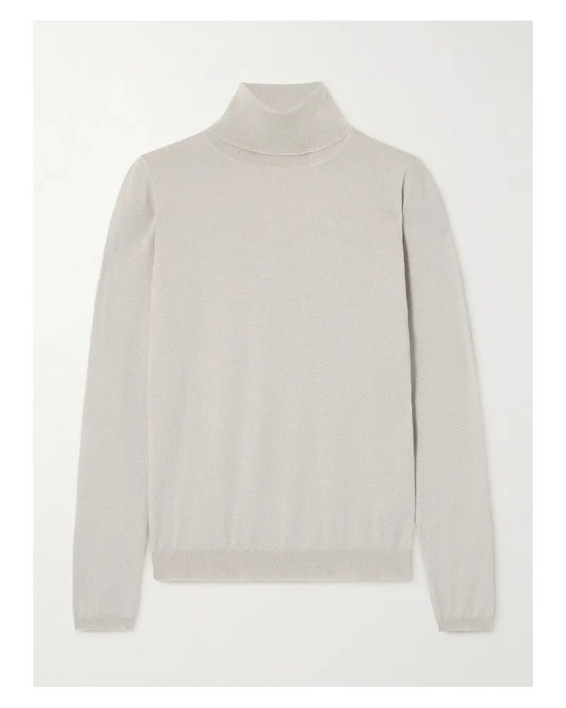 Brunello Cucinelli Asymmetrischer Rollkragenpullover aus einer Metallic-kaschmirmischung Grau