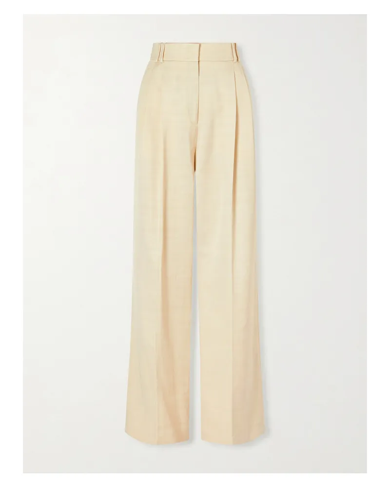 Another Tomorrow Hose Mit Weitem Bein Aus Twill Mit Bundfalten - Neutral Neutral