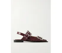 Feminine Buckle Croc-effect Slingback Ballet Flats - Burgundy