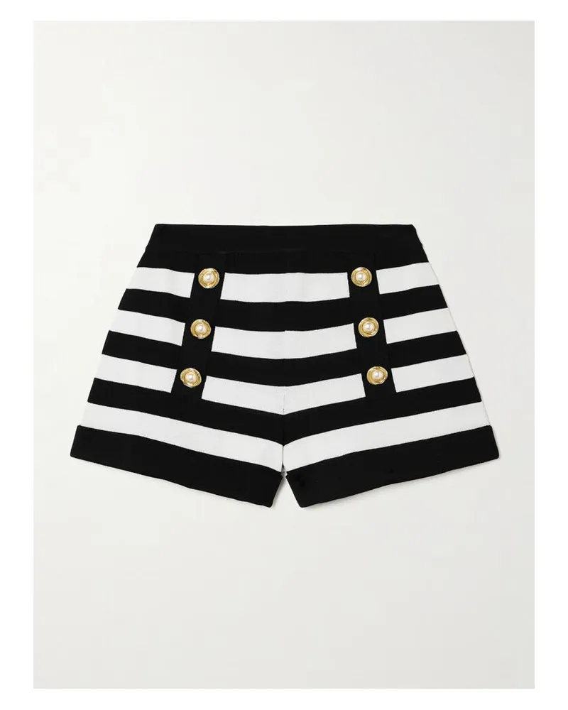 Balmain Gestreifte Shorts Aus Strick Mit Kunstperlen - Schwarz Schwarz
