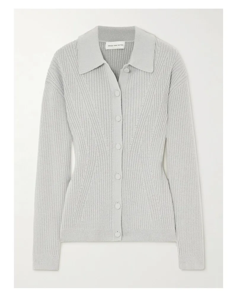Dries van Noten Cardigan Aus Einer Wollmischung In Rippstrick - Grau Grau