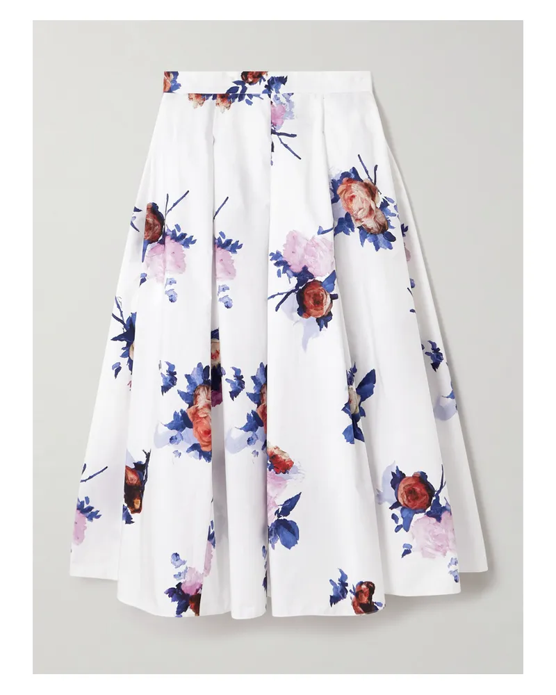 Erdem Midirock Aus Baumwollpopeline Mit Blumenprint Und Falten - Weiß Weiß