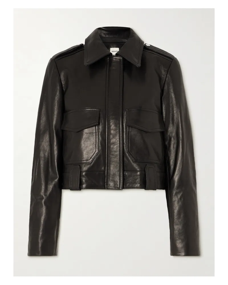 KHAITE Cordelia Cropped Leather Jacket - Black Black