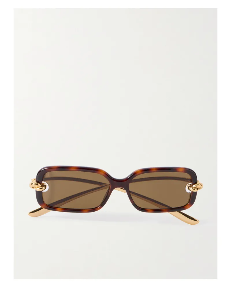 Bottega Veneta Knot Rectangle-frame Tortoiseshell Acetate And Gold-tone Sunglasses Tortoiseshell
