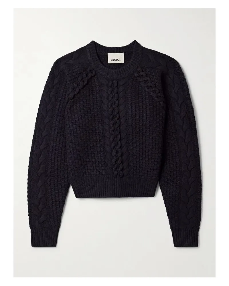 Isabel Marant Obrero Verkürzter Zopfstrickpullover Aus Merinowolle - Schwarz Schwarz