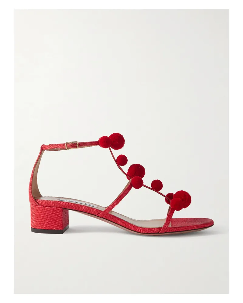 Aquazzura Fiesta 35 Sandalen Aus Raffiabast Mit Pompons - Rot Rot