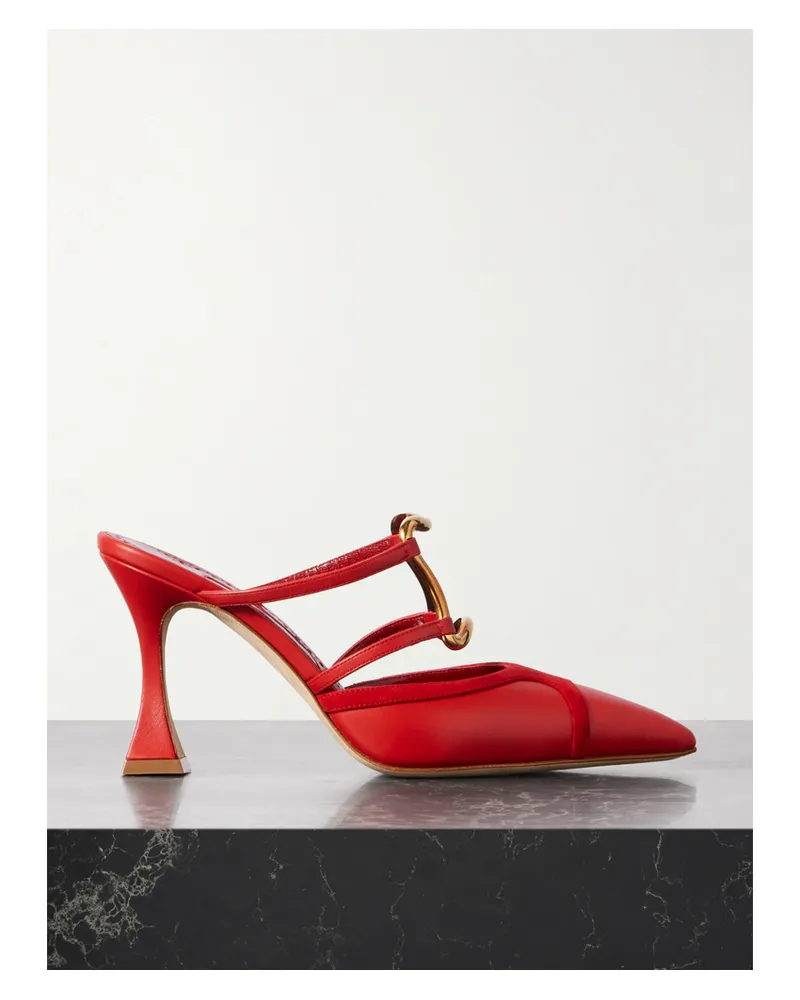 Manolo Blahnik Tituta 90 Mules Aus Leder Mit Velourslederbesätzen Und Verzierung - Rot Rot