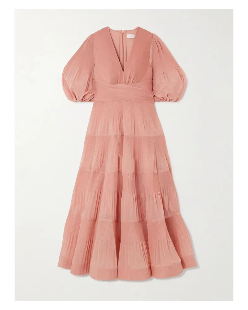 Zimmermann Midikleid Aus Taft Mit Plissee - Pink Pink