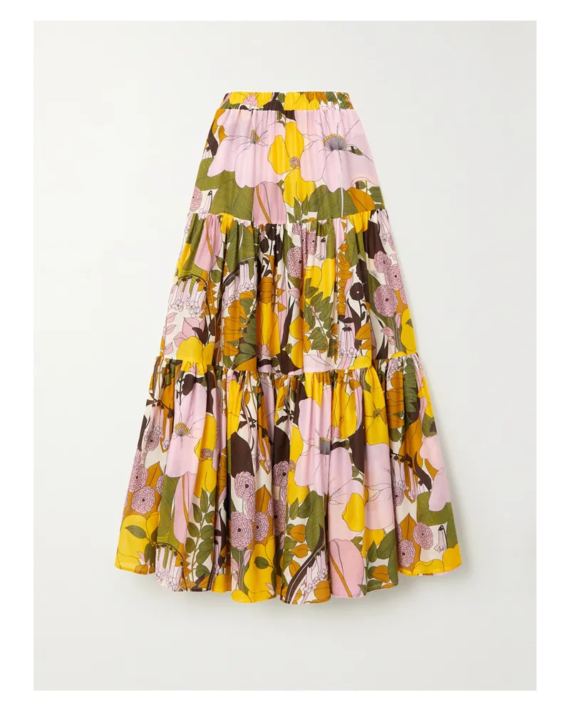 La DoubleJ Big Maxirock Aus Einer Baumwoll-seidenmischung Mit Blumenprint - Pink Pink