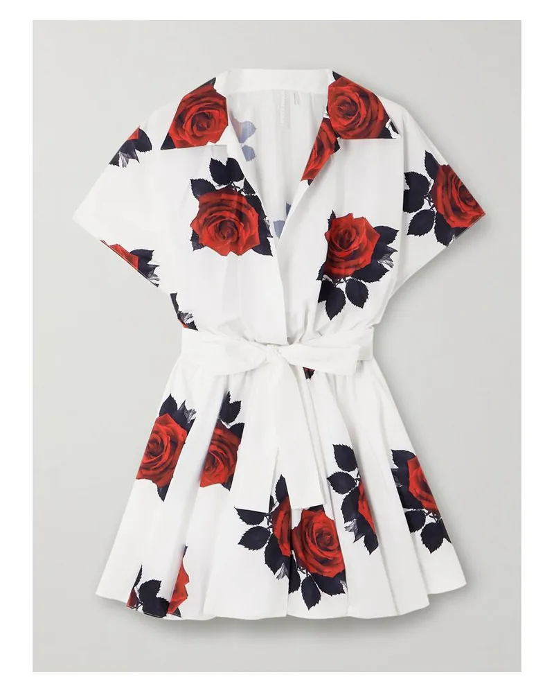 Norma Kamali Mini-wickelkleid Aus Satin Mit Blumenprint Und Falten - Weiß Weiß