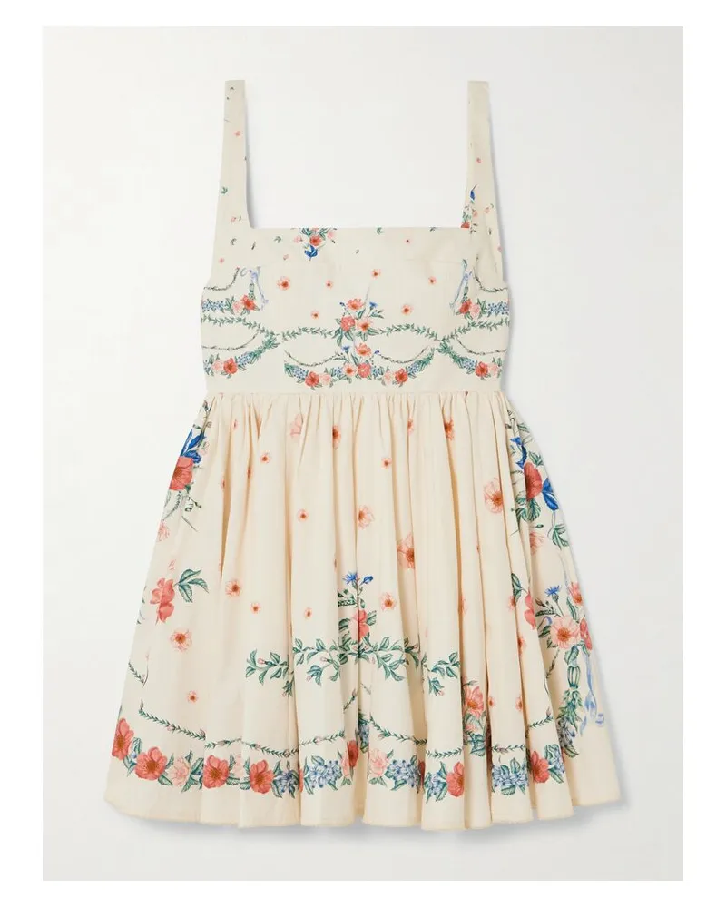 AGUA BENDITA Hierbabuena Mosqueta Minikleid Aus Baumwollpopeline Mit Blumenprint Und Raffungen - Weiß Weiß