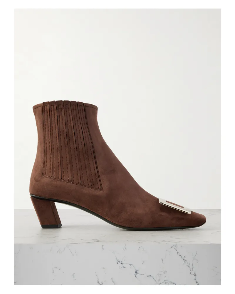 Roger Vivier Belle Vivier Buckled Suede Chelsea Boots - Brown Brown