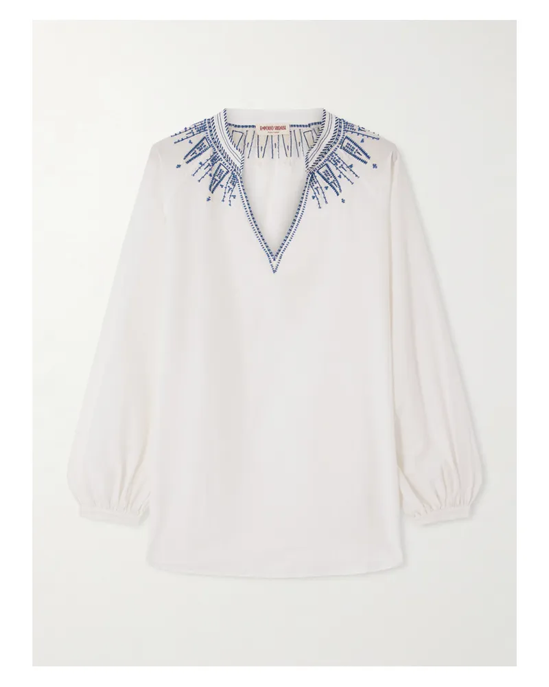 Emporio Sirenuse Ilizia Embroidered Bead-embellished Cotton And Silk-blend Blouse - White White