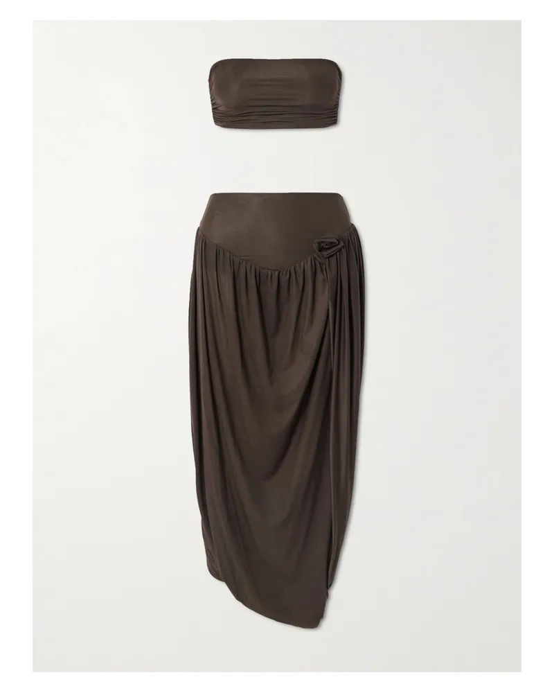 Maygel Coronel Noriega Set Aus Trägerlosem Bandeau-oberteil Und Rock Mit Twist-detail Aus Stretch-jersey Mit Raffungen - Braun Braun