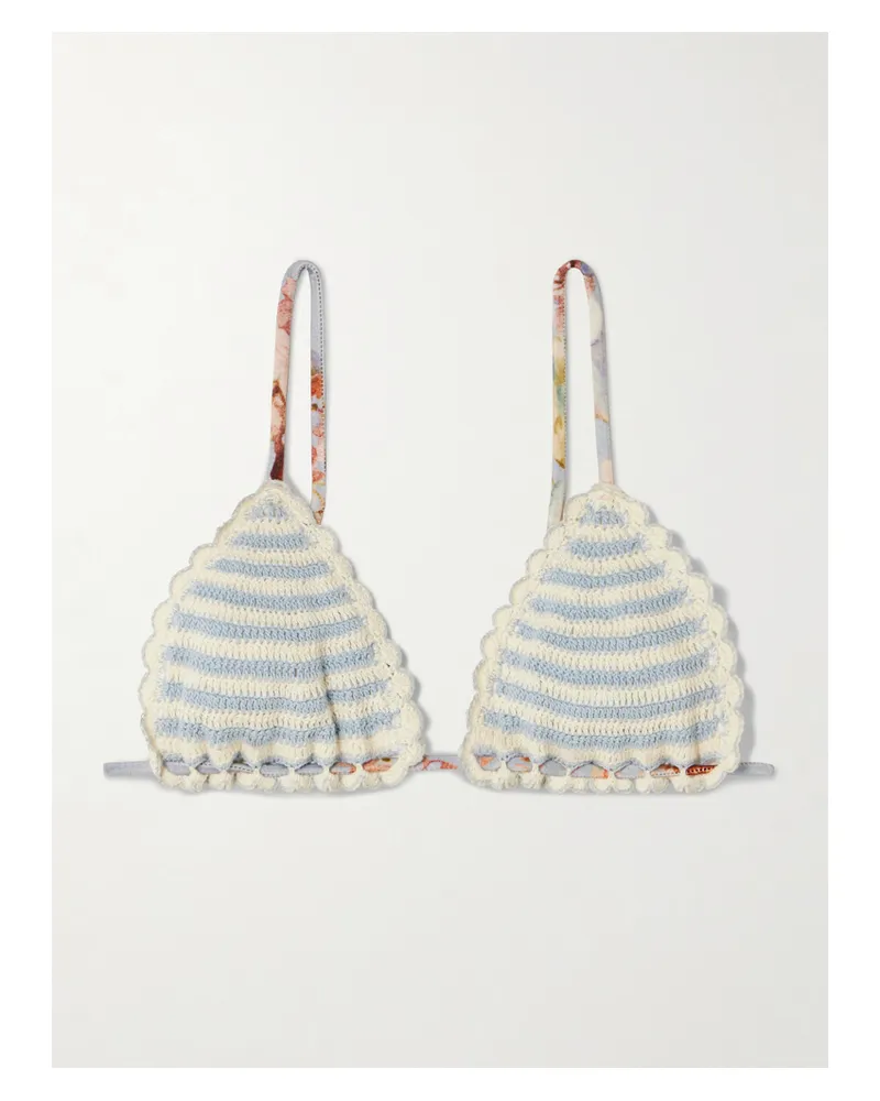 Zimmermann Awaken Gestreiftes Triangel-bikini-oberteil Aus Gehäkelter Baumwolle - Blau Blau