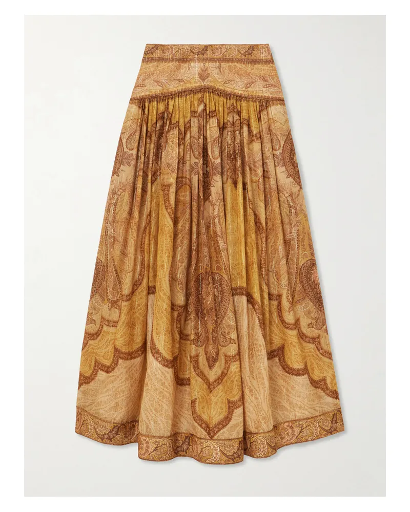 Zimmermann Wanderlust Maxirock Aus Einer Bedruckten Baumwollmischung Mit Raffungen - Gelb Gelb