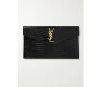 Uptown Croc-effect Patent-leather Pouch - Black