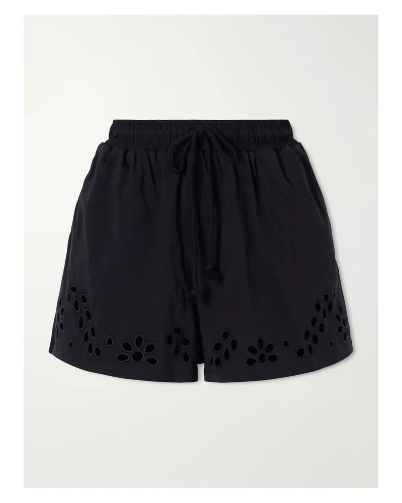 Ulla Johnson Vedi Ruffled Broderie Anglaise Organic Cotton-jersey Shorts - Black Black
